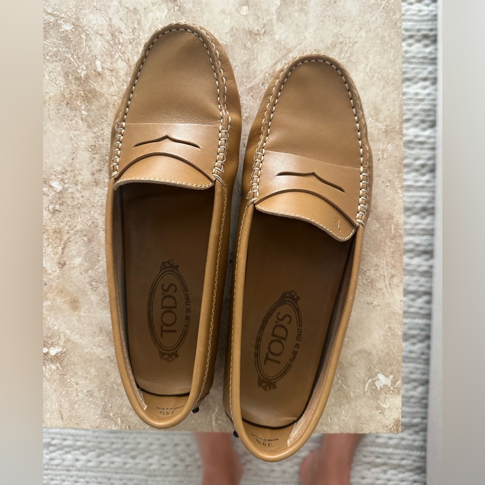 Tod's Light Brown Leather Slip-On Loafers